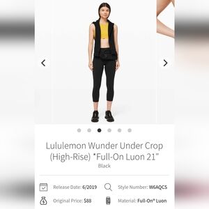 Lululemon Athletica Black Wunder Under Crop Leggings